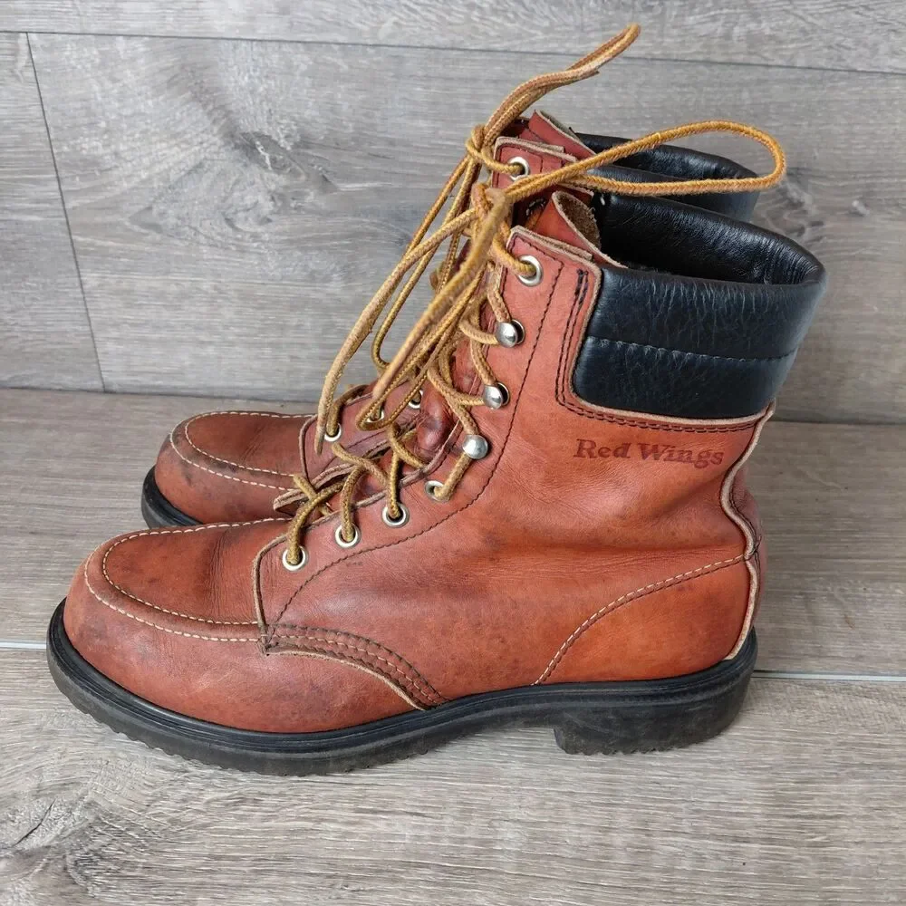 Red Wing 404 Boots Mens 6.5B Brown Leather Mock Toe Super Sole Work Boot USA VTG